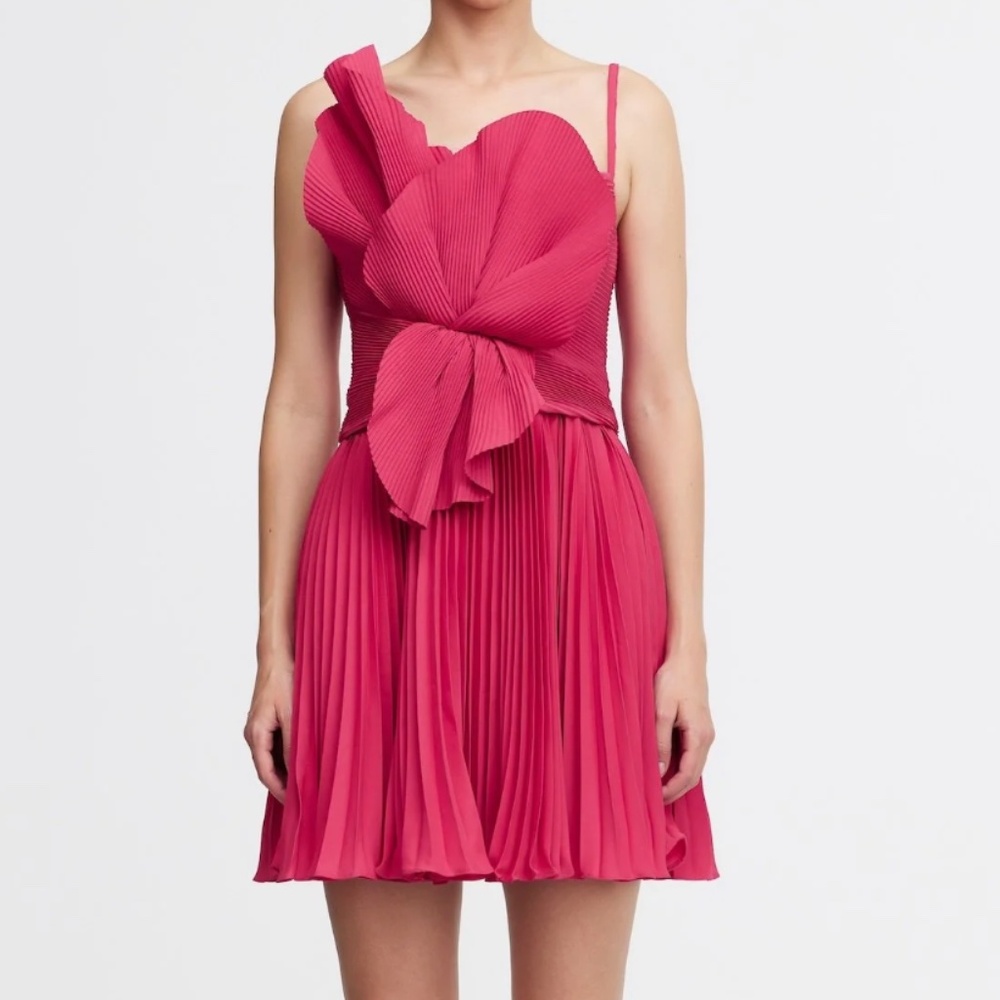 Acler 'Newtie' Plissé Petal Mini Dress in Berry Pink (NWT)